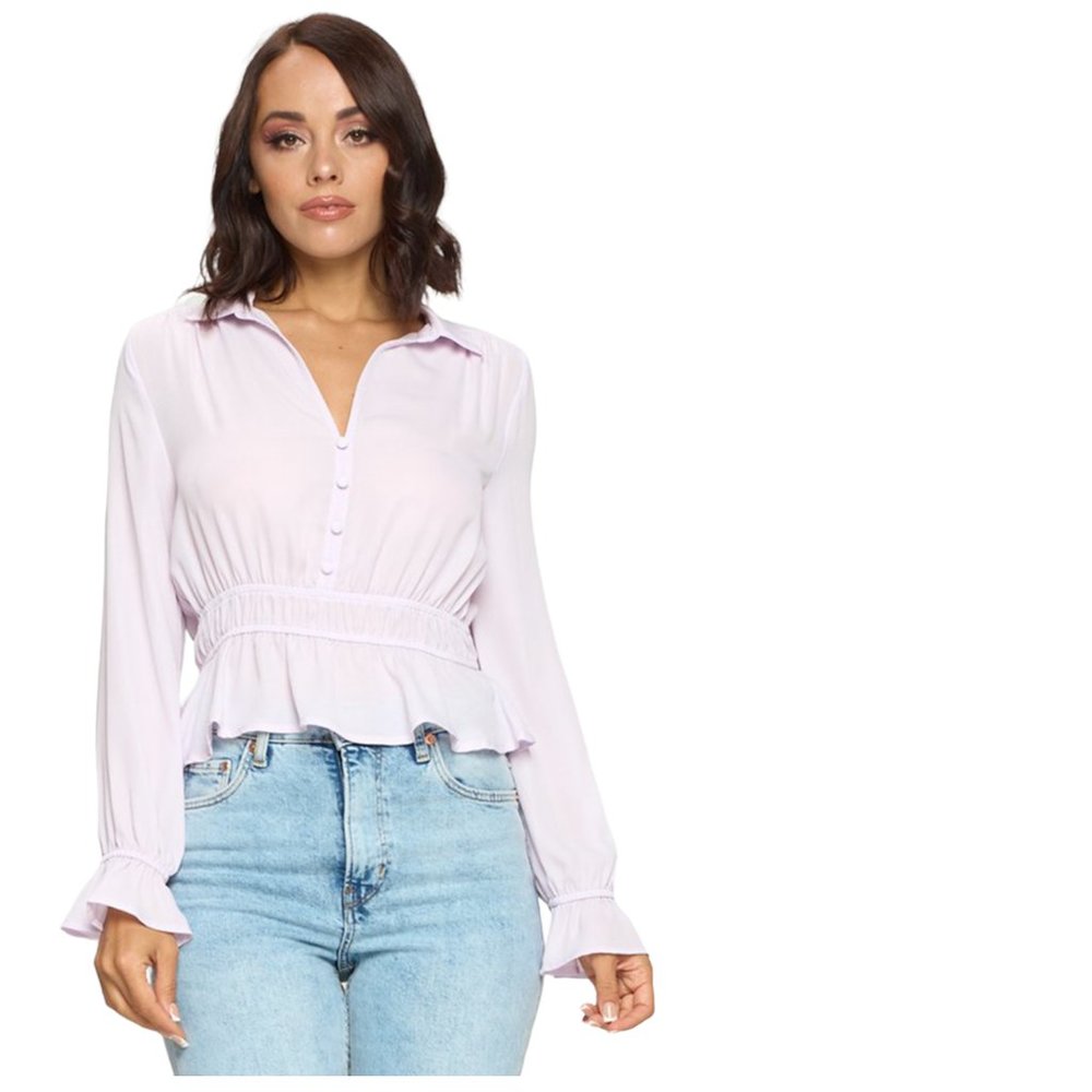 Chocolate USA Buttoned Flounce Sleeve Peplum Top